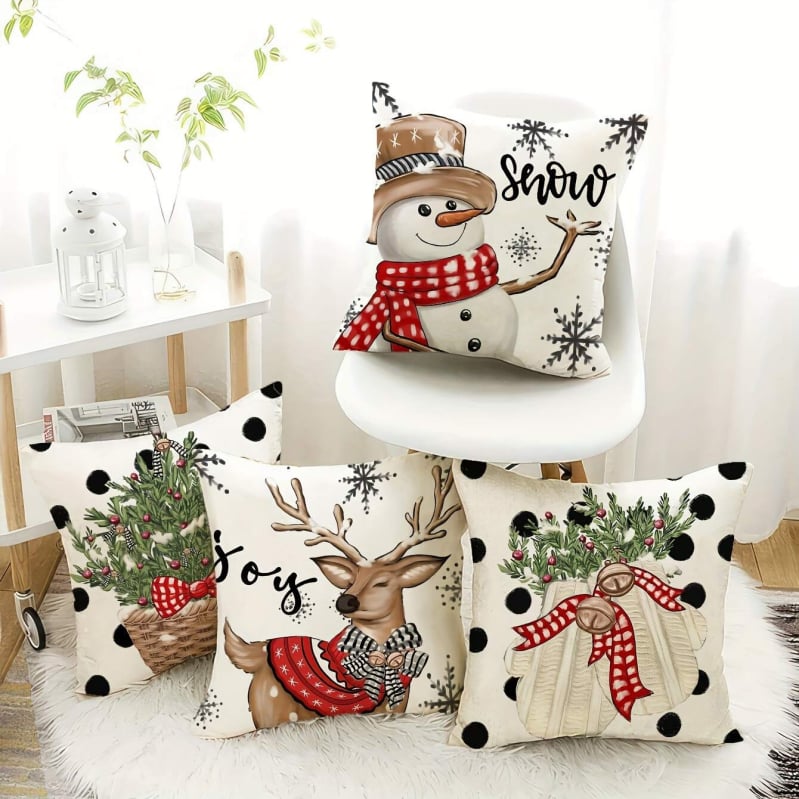 Калъф за възглавница - къс плюш, карикатурен принт, печат, коледен стил