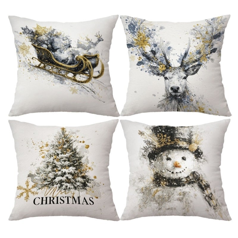 Калъф за възглавница - къс плюш, карикатурен принт, печат, коледен стил