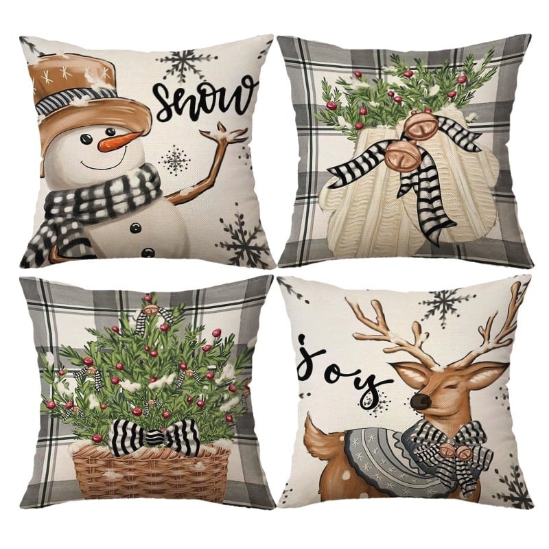 Калъф за възглавница - къс плюш, карикатурен принт, печат, коледен стил