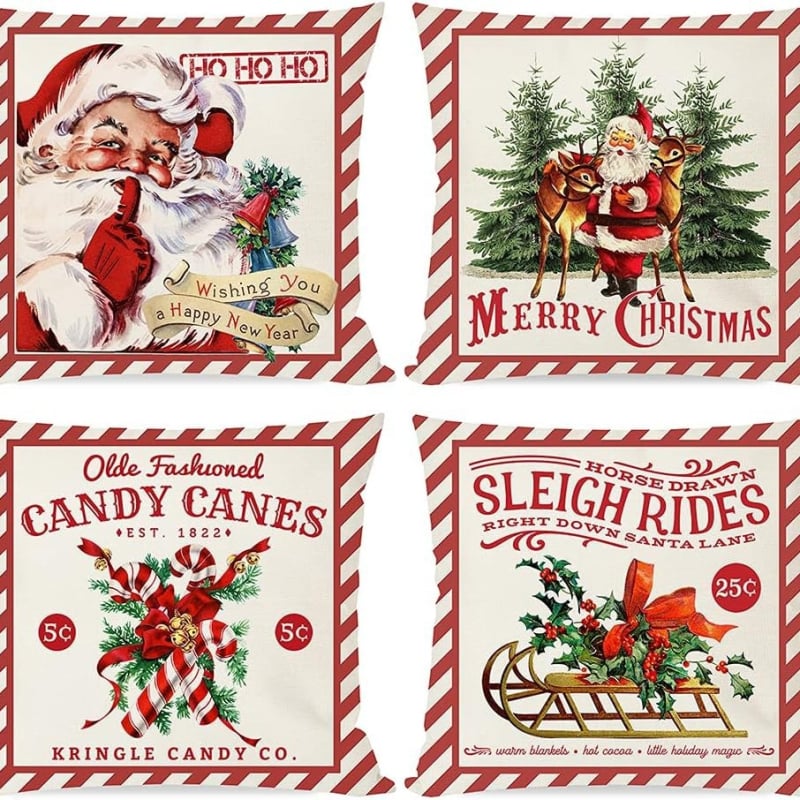 Калъф за възглавница - къс плюш, карикатурен принт, печат, коледен стил