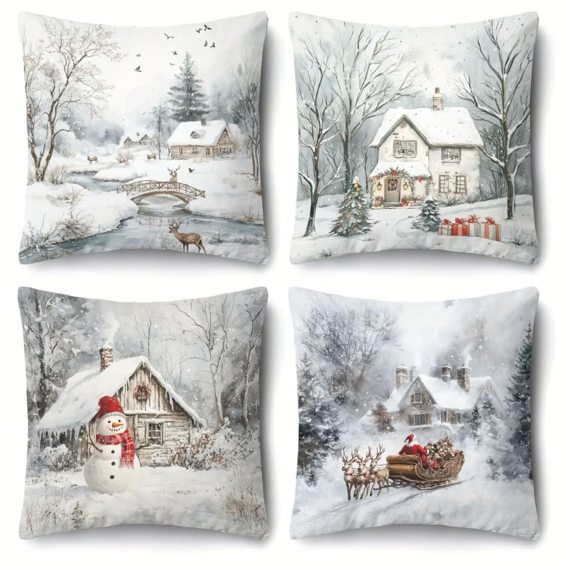 Калъф за възглавница - къс плюш, карикатурен принт, печат, коледен стил