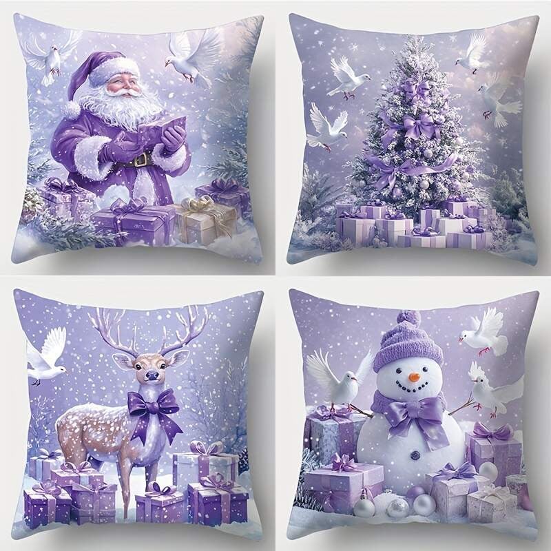Калъф за възглавница - къс плюш, карикатурен принт, печат, коледен стил