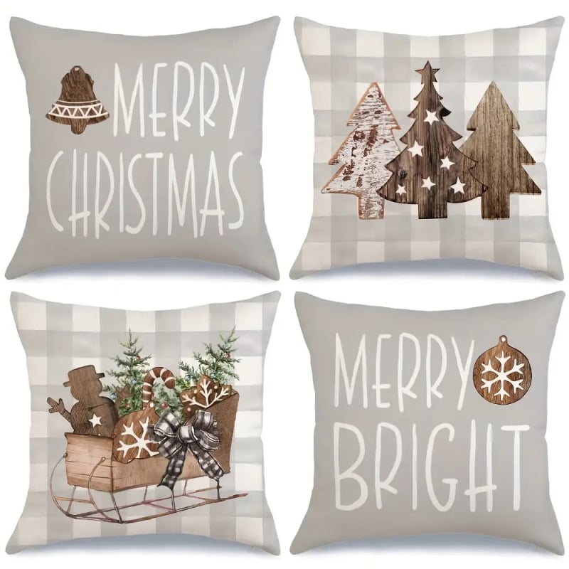 Калъф за възглавница - къс плюш, карикатурен принт, печат, коледен стил