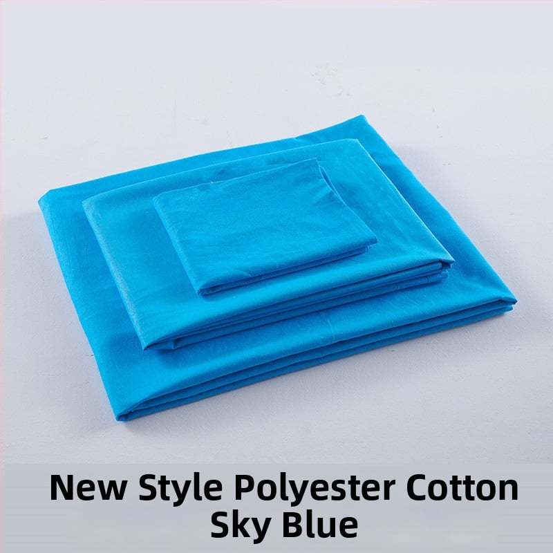 Tryjų dalių patalynės komplektas studentų bendrabutyje, poliesterio–medvilnės audinys, reaktiškai dažyta, twill audimas, vienos spalvos raštas