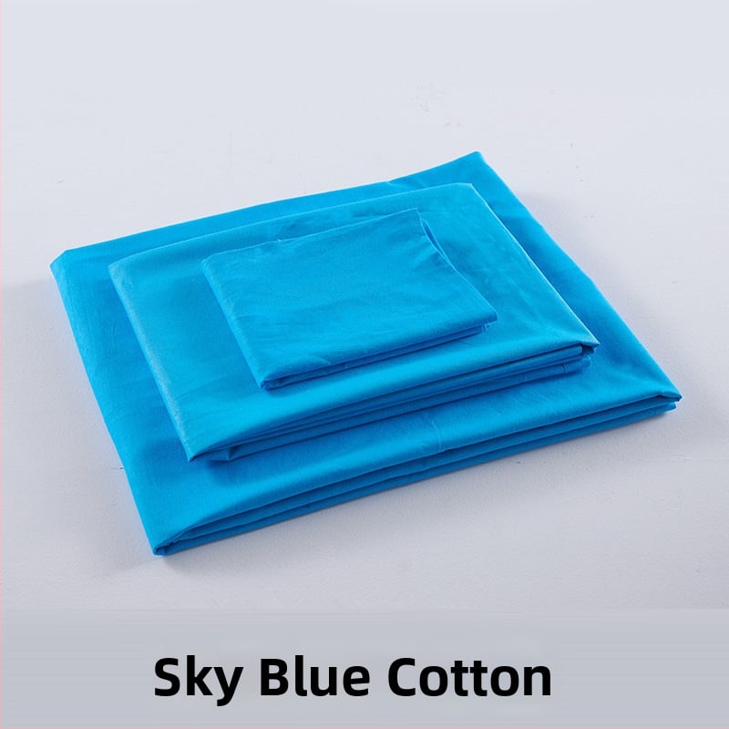 Tryjų dalių patalynės komplektas studentų bendrabutyje, poliesterio–medvilnės audinys, reaktiškai dažyta, twill audimas, vienos spalvos raštas