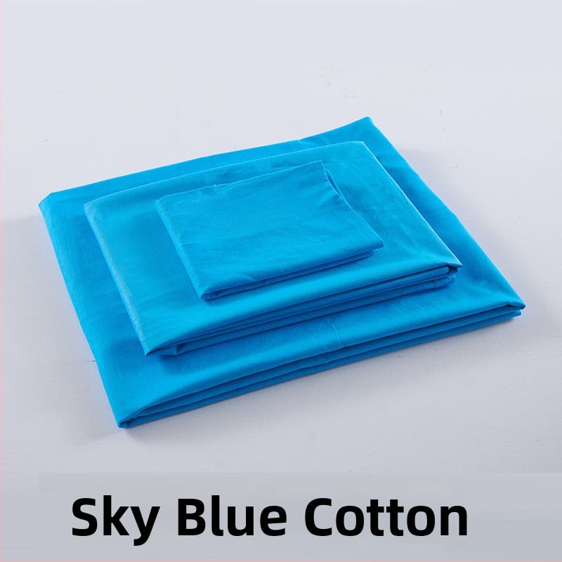 Tryjų dalių patalynės komplektas studentų bendrabutyje, poliesterio–medvilnės audinys, reaktiškai dažyta, twill audimas, vienos spalvos raštas