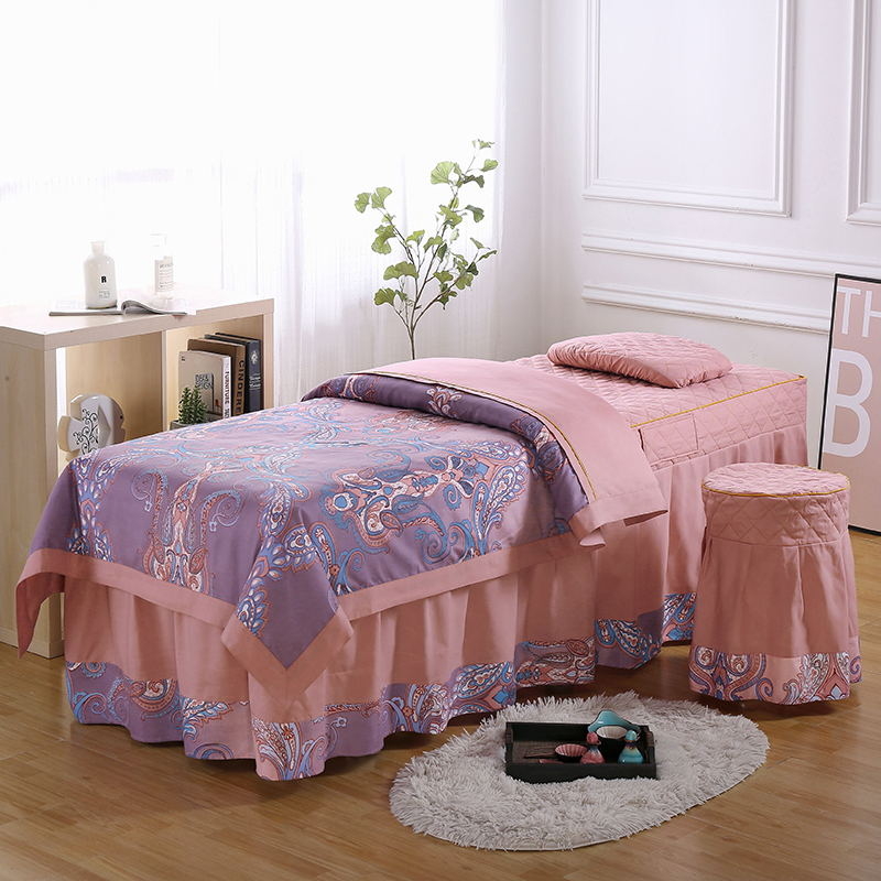 Keturių dalių lovos užtiesalo komplektas, universalus stilius, šilko gėlių audinys, siūlų dažymas, reaktyvus spausdinimas ir dažymas, raštas 69850