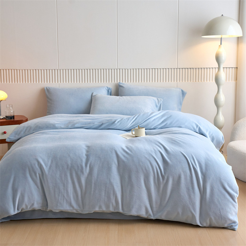 Pieno veliūro keturių dalių antklodės užvalkalų rinkinys, lakštų tipo patalynė, reaktyvinis spaudinimas ir dažymas, vientisas raštas