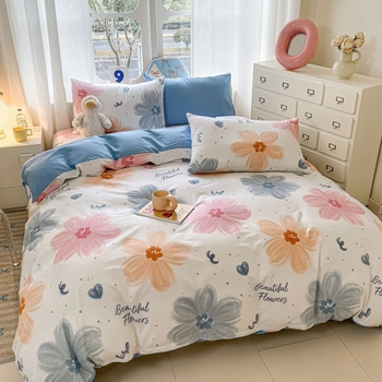 Medvilninis antklodės užvalkalas su dryžiais, animaciniais motyvais ir gėlėmis, paprastas pynimas, reaktyvus dažymas