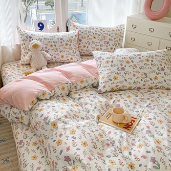 Medvilninis antklodės užvalkalas su dryžiais, animaciniais motyvais ir gėlėmis, paprastas pynimas, reaktyvus dažymas