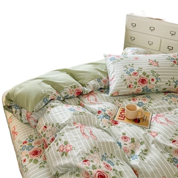 Medvilninis antklodės užvalkalas su dryžiais, animaciniais motyvais ir gėlėmis, paprastas pynimas, reaktyvus dažymas