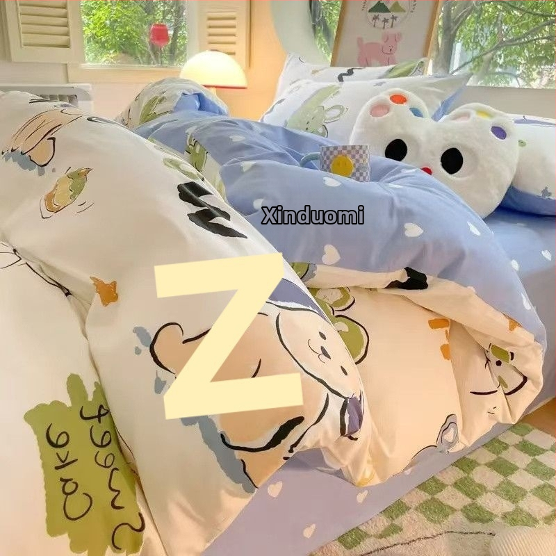 Medvilninis antklodės užvalkalas su dryžiais, animaciniais motyvais ir gėlėmis, paprastas pynimas, reaktyvus dažymas