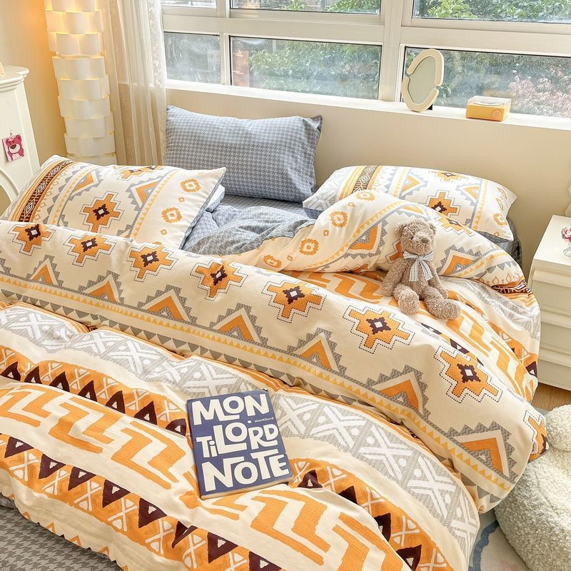 Medvilninis antklodės užvalkalas su dryžiais, animaciniais motyvais ir gėlėmis, paprastas pynimas, reaktyvus dažymas