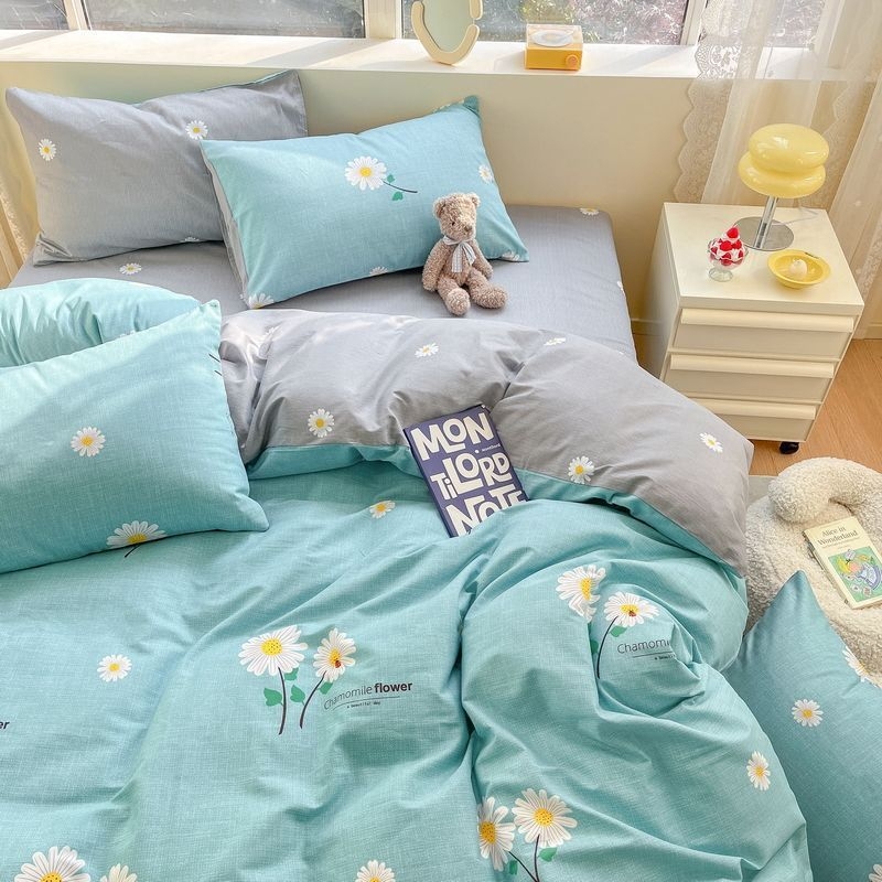 Medvilninis antklodės užvalkalas su dryžiais, animaciniais motyvais ir gėlėmis, paprastas pynimas, reaktyvus dažymas