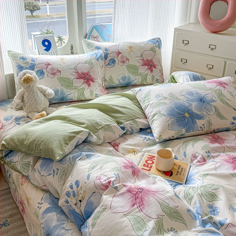 Medvilninis antklodės užvalkalas su dryžiais, animaciniais motyvais ir gėlėmis, paprastas pynimas, reaktyvus dažymas