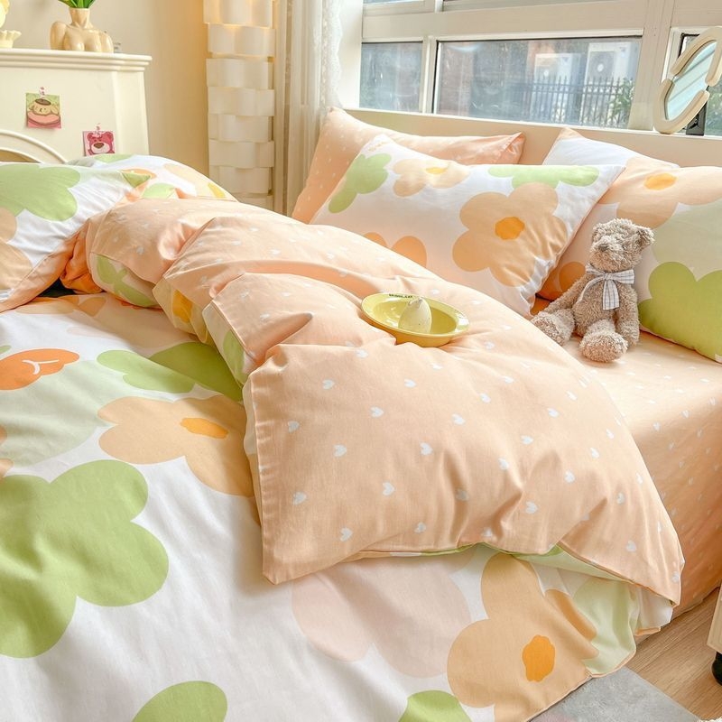 Medvilninis antklodės užvalkalas su dryžiais, animaciniais motyvais ir gėlėmis, paprastas pynimas, reaktyvus dažymas