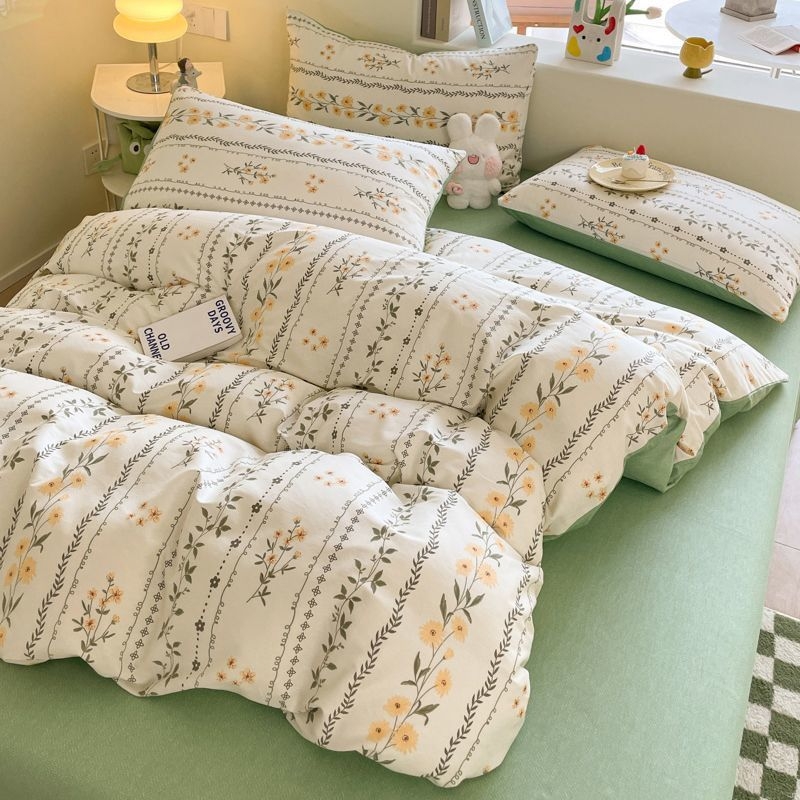 Medvilninis antklodės užvalkalas su dryžiais, animaciniais motyvais ir gėlėmis, paprastas pynimas, reaktyvus dažymas