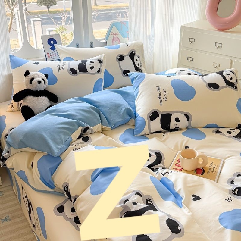 Medvilninis antklodės užvalkalas su dryžiais, animaciniais motyvais ir gėlėmis, paprastas pynimas, reaktyvus dažymas