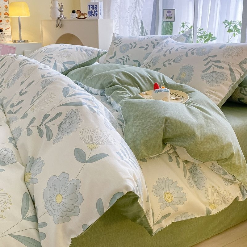 Medvilninis antklodės užvalkalas su dryžiais, animaciniais motyvais ir gėlėmis, paprastas pynimas, reaktyvus dažymas