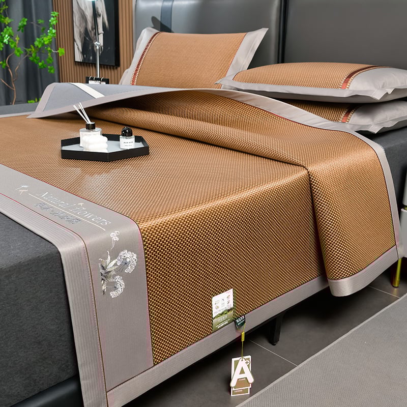 Ledinio šilko ir rotango kilimėlių rinkinys, sulankstomas, siuvinėta audinys, pirmosios kokybės