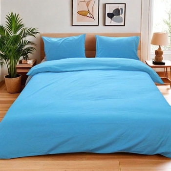 Poliesterio‑medvilnės patalynės komplektas, keturių dalių, vientisas raštas, brushed ir quilted, paprasta pynimo audinys, svoris 1000–1500 g