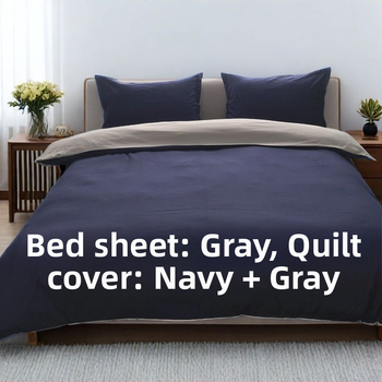 Poliesterio‑medvilnės patalynės komplektas, keturių dalių, vientisas raštas, brushed ir quilted, paprasta pynimo audinys, svoris 1000–1500 g