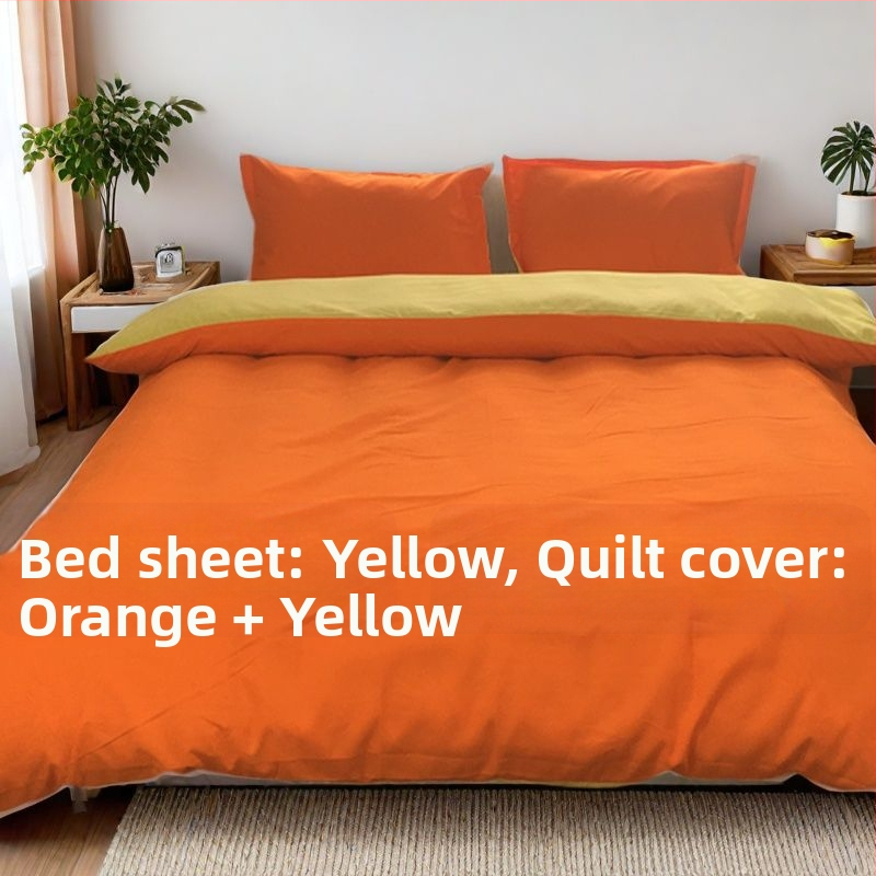 Poliesterio‑medvilnės patalynės komplektas, keturių dalių, vientisas raštas, brushed ir quilted, paprasta pynimo audinys, svoris 1000–1500 g