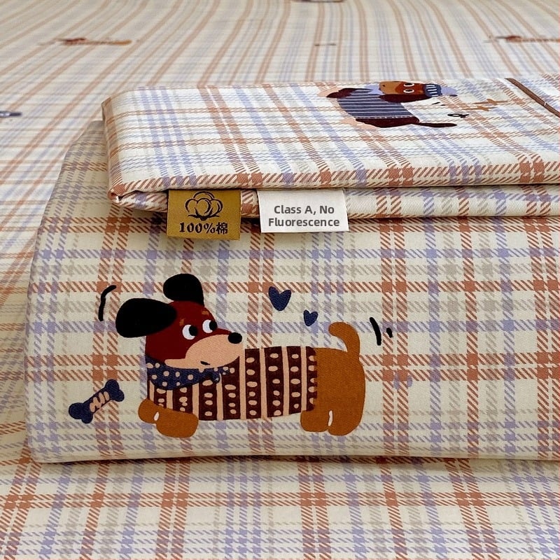 Trys dalių patalynės komplektas iš 100% medvilnės, karikatūrų raštas, reaktyvus dažymas