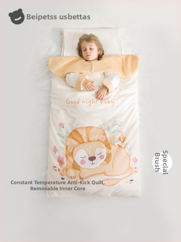 Belleptide vaikams miego maišelis apvalko stiliaus, išorė 95% medvilnė, pamušalas poliesteris, užpildas įprastas, išimami rankoviai, skalbiasi, gyvūnų raštas, tinkamas žiemai, pavasariui ir rudeniui