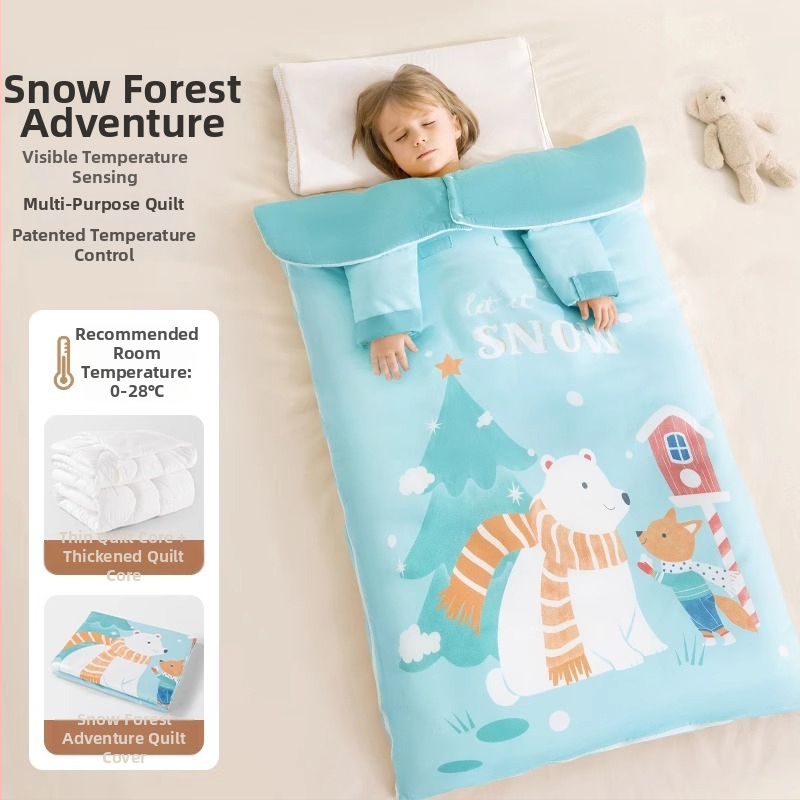 Belleptide vaikams miego maišelis apvalko stiliaus, išorė 95% medvilnė, pamušalas poliesteris, užpildas įprastas, išimami rankoviai, skalbiasi, gyvūnų raštas, tinkamas žiemai, pavasariui ir rudeniui