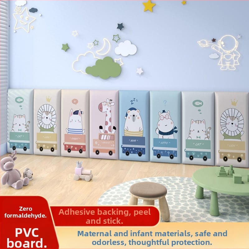 Стенно противоударно подплатено табло за детска стая – мек PU кожа, обграждано около леглото с татами, водоустойчиво, модерен стил