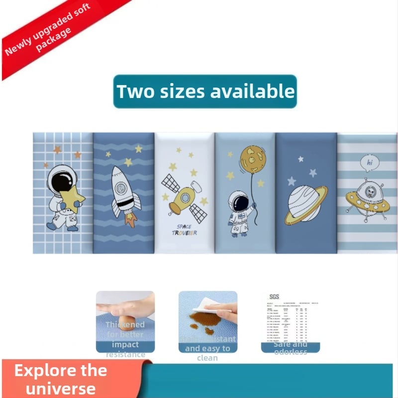 Стенно противоударно подплатено табло за детска стая – мек PU кожа, обграждано около леглото с татами, водоустойчиво, модерен стил