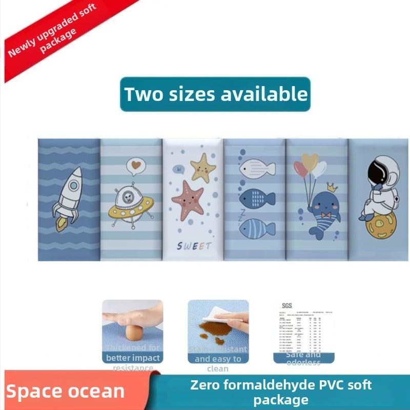 Стенно противоударно подплатено табло за детска стая – мек PU кожа, обграждано около леглото с татами, водоустойчиво, модерен стил