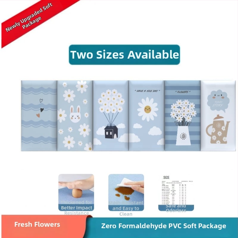 Стенно противоударно подплатено табло за детска стая – мек PU кожа, обграждано около леглото с татами, водоустойчиво, модерен стил