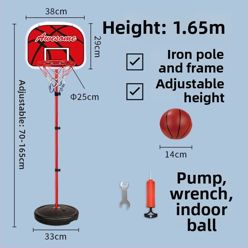 Vaikų krepšinio stovas su reguliuojamu plieno rėmu vidaus ir lauko naudojimui
