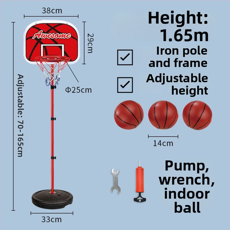 Vaikų krepšinio stovas su reguliuojamu plieno rėmu vidaus ir lauko naudojimui