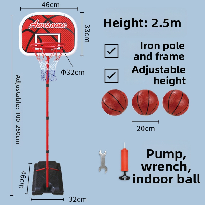 Vaikų krepšinio stovas su reguliuojamu plieno rėmu vidaus ir lauko naudojimui