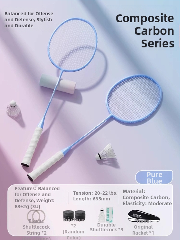 Σετ ρακέτες μπάντμιντον Yumei – πλήρης ανθρακονημάτινος σκελετός, ultra‑ελαφρύς 95–100 g, λαβή G4, άμεσο χτύπημα, κατάλληλο για μονό και διπλό