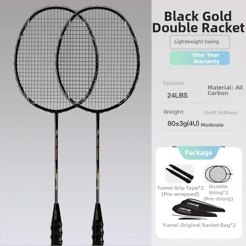 Σετ ρακέτες μπάντμιντον Yumei – πλήρης ανθρακονημάτινος σκελετός, ultra‑ελαφρύς 95–100 g, λαβή G4, άμεσο χτύπημα, κατάλληλο για μονό και διπλό