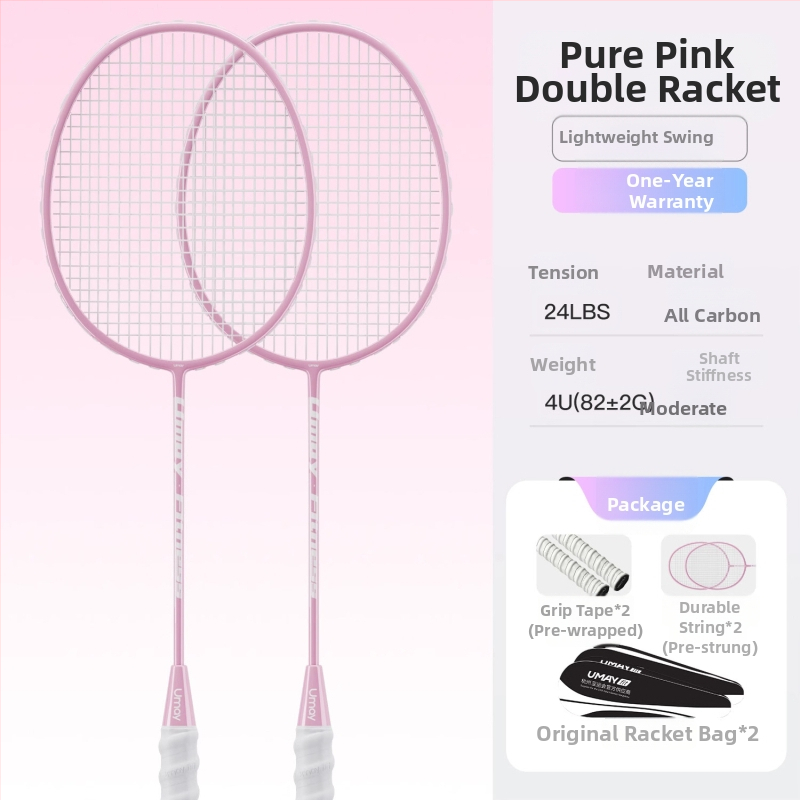 Σετ ρακέτες μπάντμιντον Yumei – πλήρης ανθρακονημάτινος σκελετός, ultra‑ελαφρύς 95–100 g, λαβή G4, άμεσο χτύπημα, κατάλληλο για μονό και διπλό
