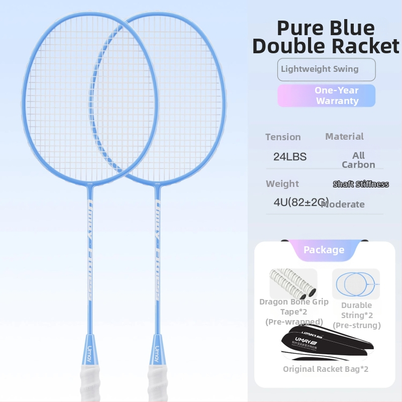 Σετ ρακέτες μπάντμιντον Yumei – πλήρης ανθρακονημάτινος σκελετός, ultra‑ελαφρύς 95–100 g, λαβή G4, άμεσο χτύπημα, κατάλληλο για μονό και διπλό