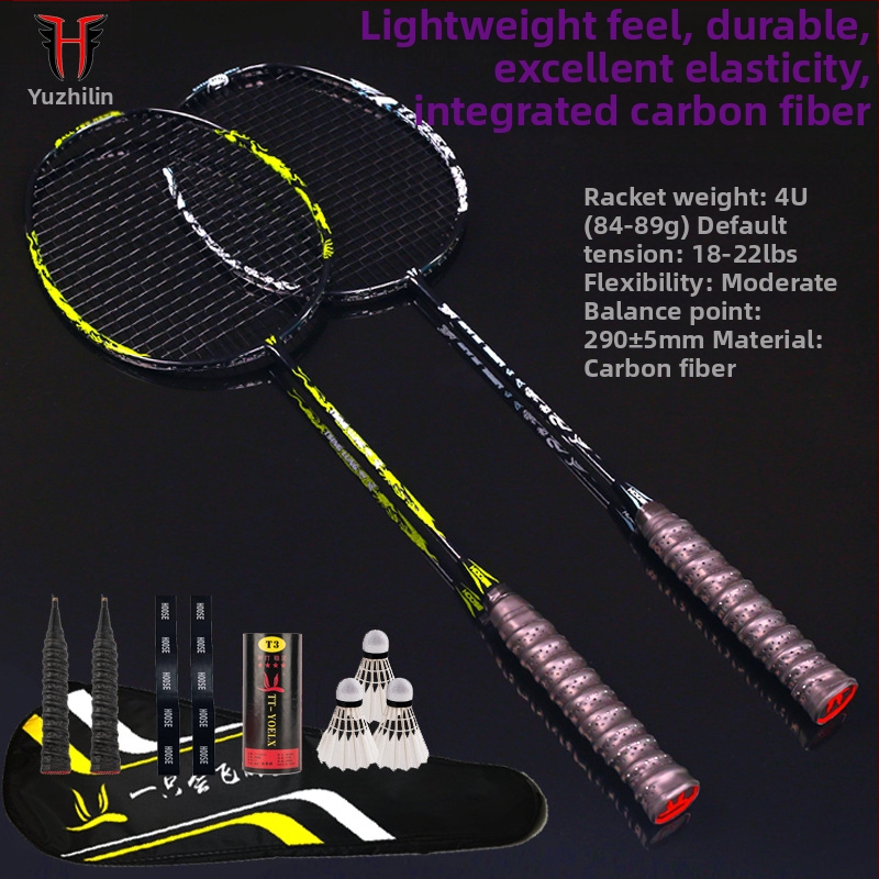 Σετ ρακέτες μπαδμίντον (2 τεμάχια) – υπερ-ελαφριές από ανθρακονήματα, βάρος 85-89 g, λαβή G5, νάιλον κορδόνια