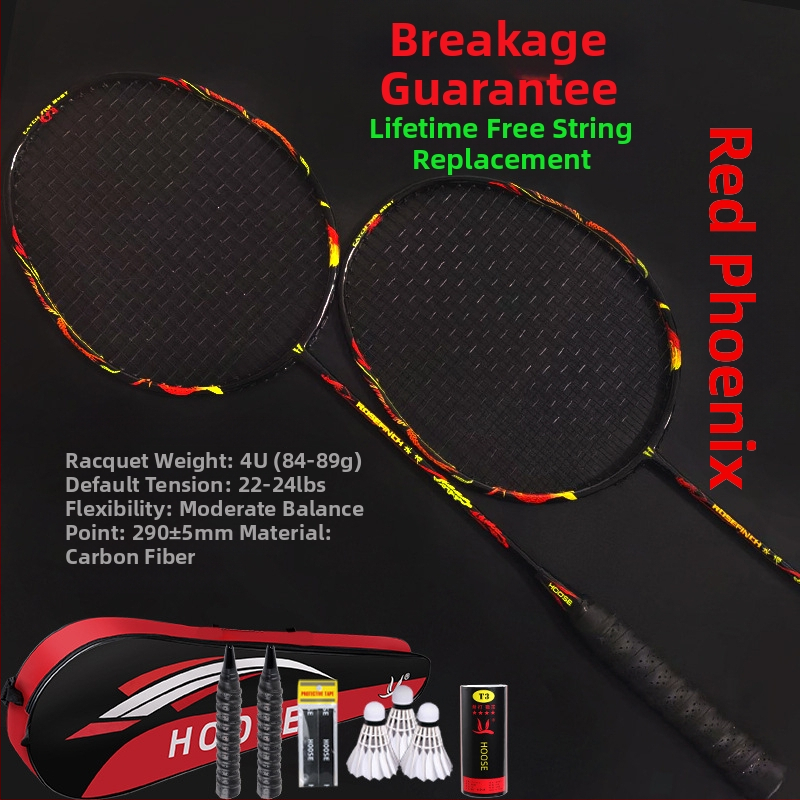 Σετ ρακέτες μπαδμίντον (2 τεμάχια) – υπερ-ελαφριές από ανθρακονήματα, βάρος 85-89 g, λαβή G5, νάιλον κορδόνια