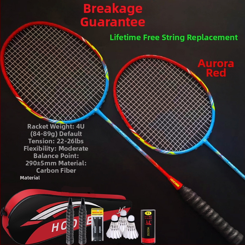 Σετ ρακέτες μπαδμίντον (2 τεμάχια) – υπερ-ελαφριές από ανθρακονήματα, βάρος 85-89 g, λαβή G5, νάιλον κορδόνια