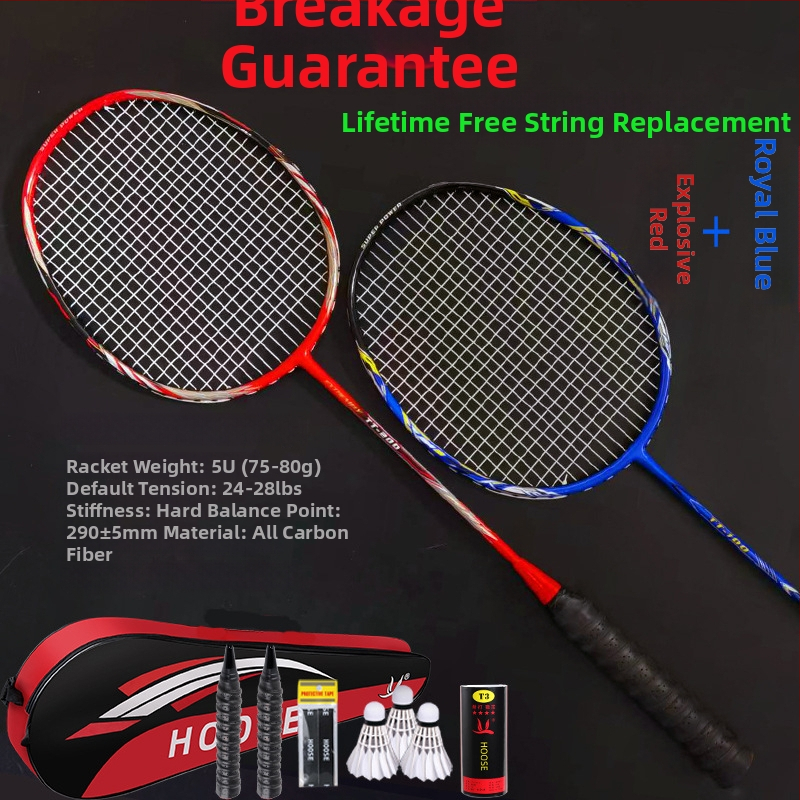 Σετ ρακέτες μπαδμίντον (2 τεμάχια) – υπερ-ελαφριές από ανθρακονήματα, βάρος 85-89 g, λαβή G5, νάιλον κορδόνια