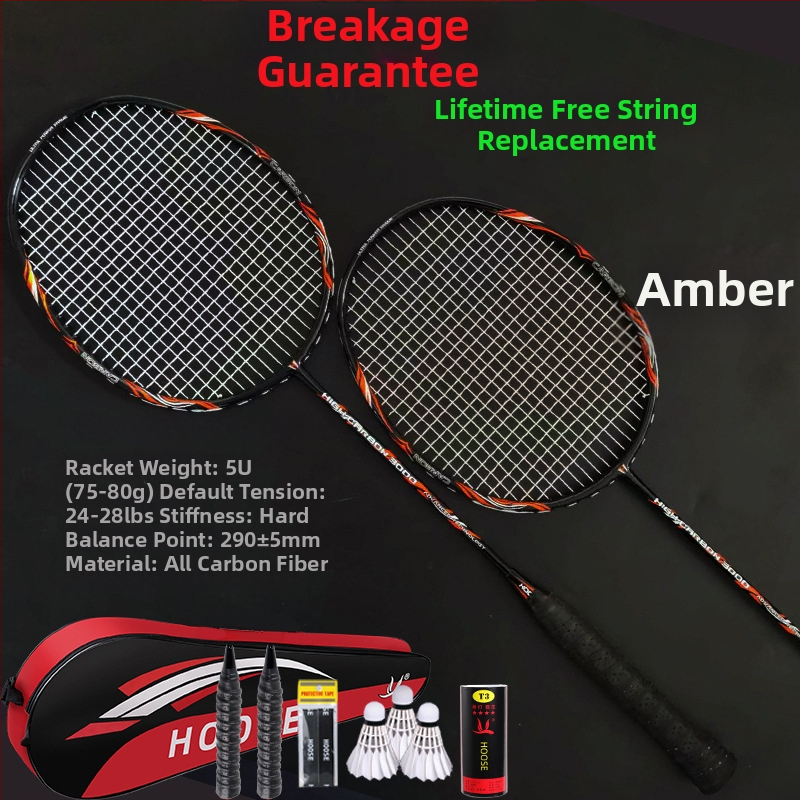 Σετ ρακέτες μπαδμίντον (2 τεμάχια) – υπερ-ελαφριές από ανθρακονήματα, βάρος 85-89 g, λαβή G5, νάιλον κορδόνια