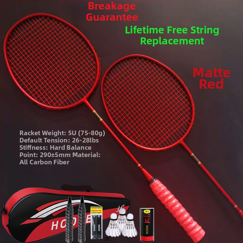 Σετ ρακέτες μπαδμίντον (2 τεμάχια) – υπερ-ελαφριές από ανθρακονήματα, βάρος 85-89 g, λαβή G5, νάιλον κορδόνια