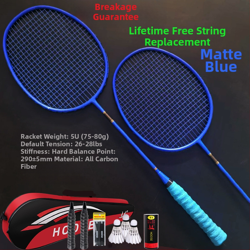 Σετ ρακέτες μπαδμίντον (2 τεμάχια) – υπερ-ελαφριές από ανθρακονήματα, βάρος 85-89 g, λαβή G5, νάιλον κορδόνια