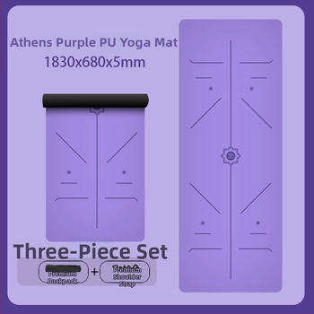 Йога постелка с неплъзгаща се повърхност, PU гума, 5 мм дебелина, интегрирана водеща линия