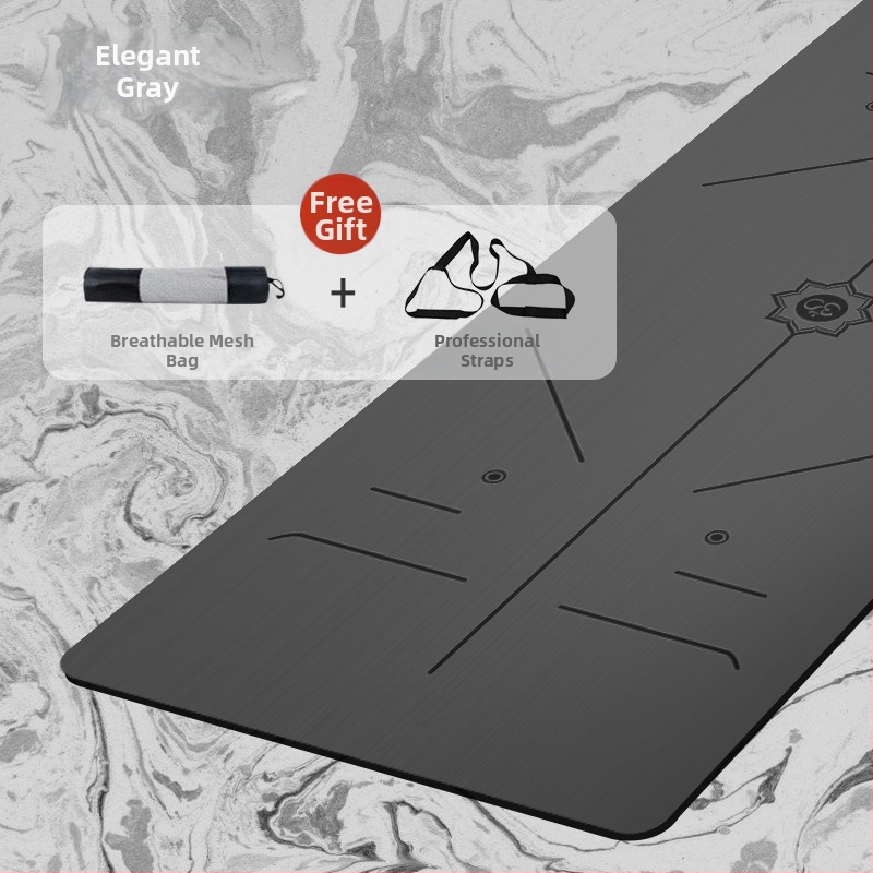 Йога постелка с неплъзгаща се повърхност, PU гума, 5 мм дебелина, интегрирана водеща линия